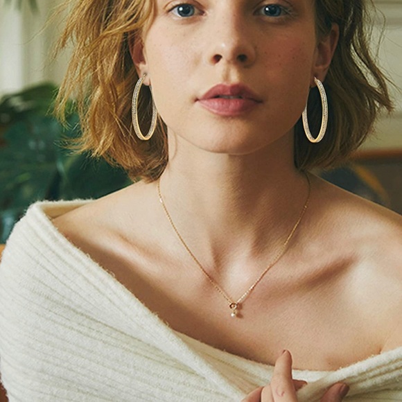 Woman’s Gold Pave’ Large Gold Hoop Earrings - Picture 8 of 8